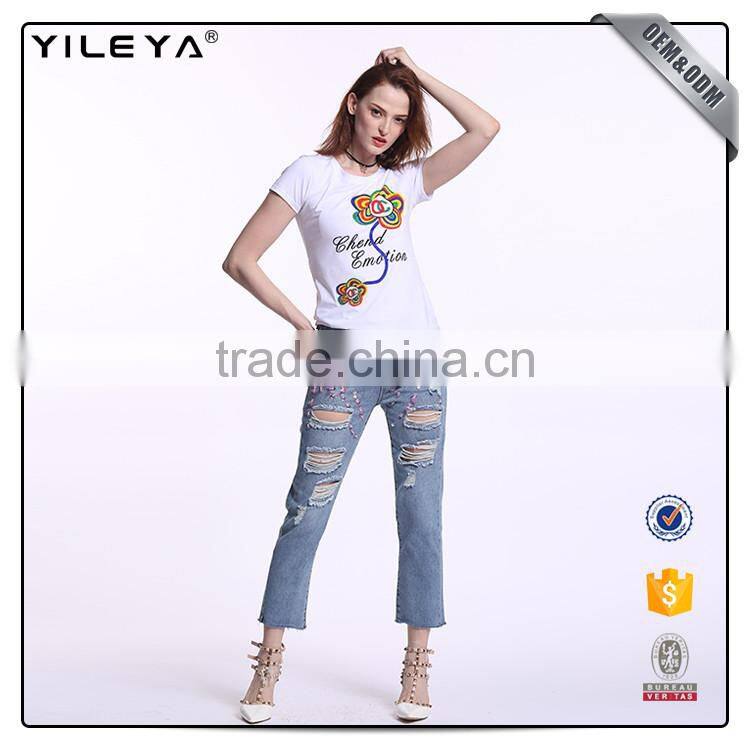 White casual women printing custom t shirt,custom woman t-shirts