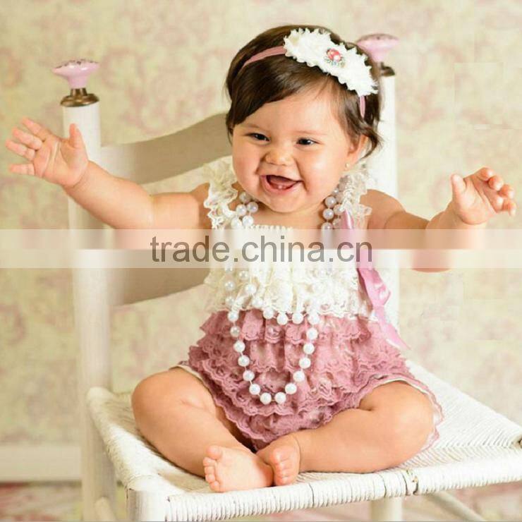 Factory cheaper wholesale colorful baby boutique lace romper kids clothing wholesale 2015 baby petti rompers