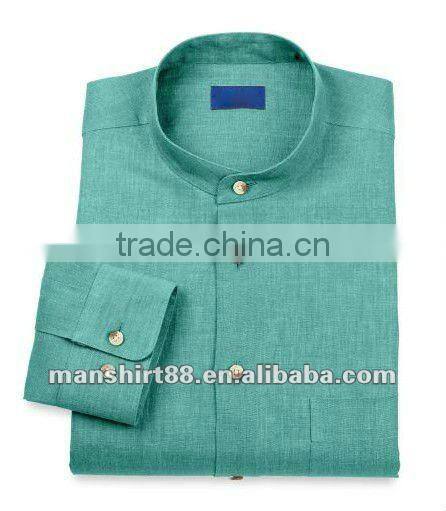 2016 latest style men 100% linen band collar long sleeve sport casual shirt