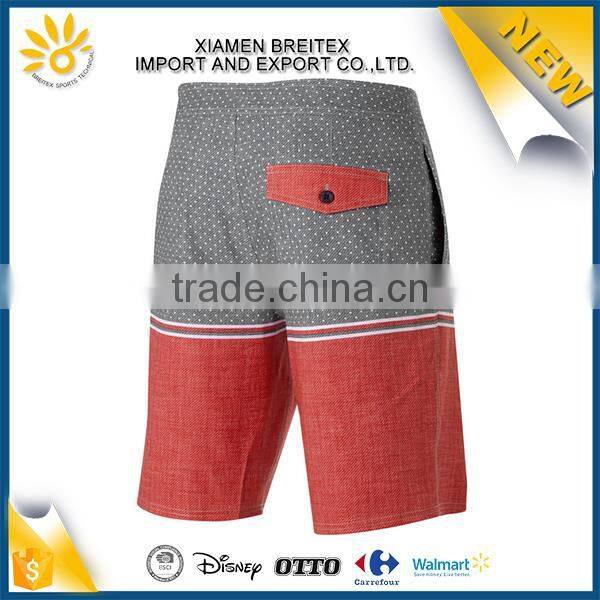 Modern 4 way stretch printed contrast color mens custom board shorts