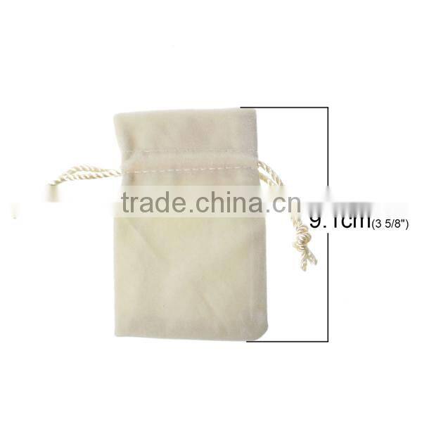 Velvet Jewelry Bags Drawstring Rectangle Ivory 91x67mm