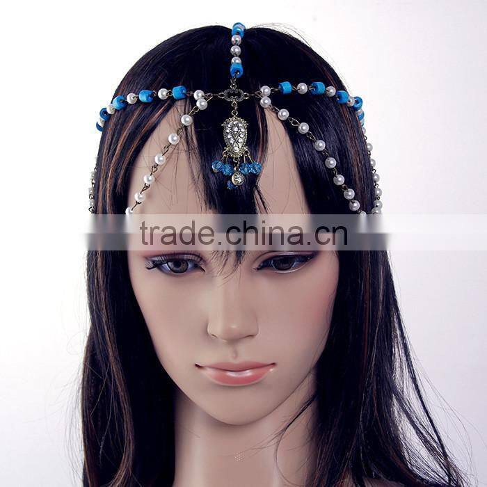 Two Row Wave Tassel Chain Crystal Charm Women Head Hair Headband Headpiece Hot