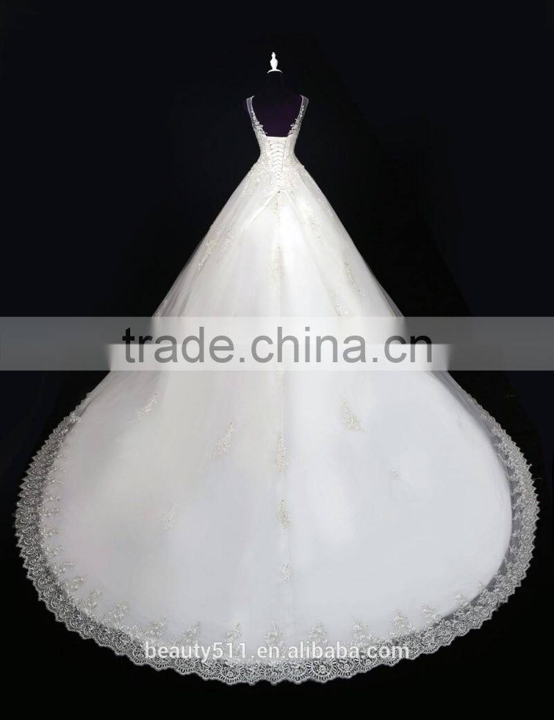 2017 New Style Luxury Beaded Round neck long sleeve Mermaid Lace wedding dress BS42