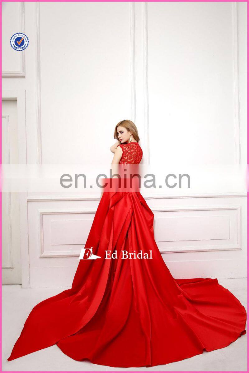 NN07 2015 Latest Real Sample Unique Detachable Red Lace Train Prom Dress