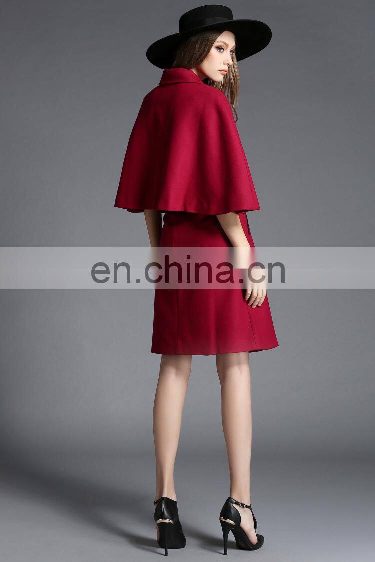 purple cape sleeve wool worsted winter coat two piece set coat wholesale oem odm