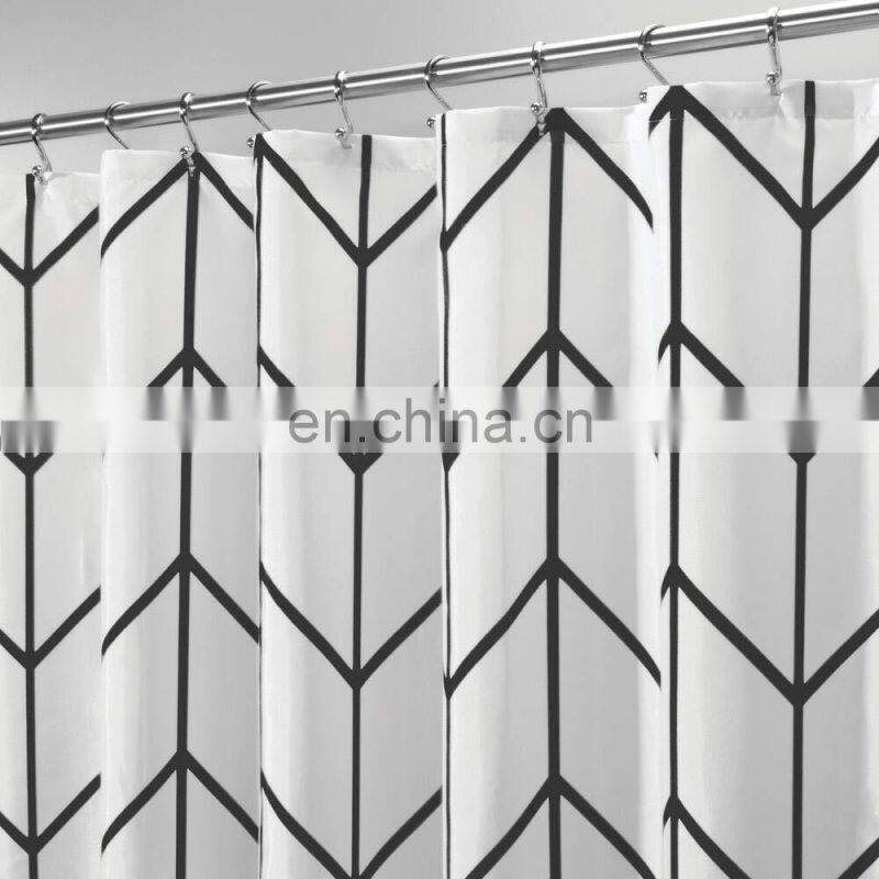 Extra long Black polyester hotel shower curtain with hooks
