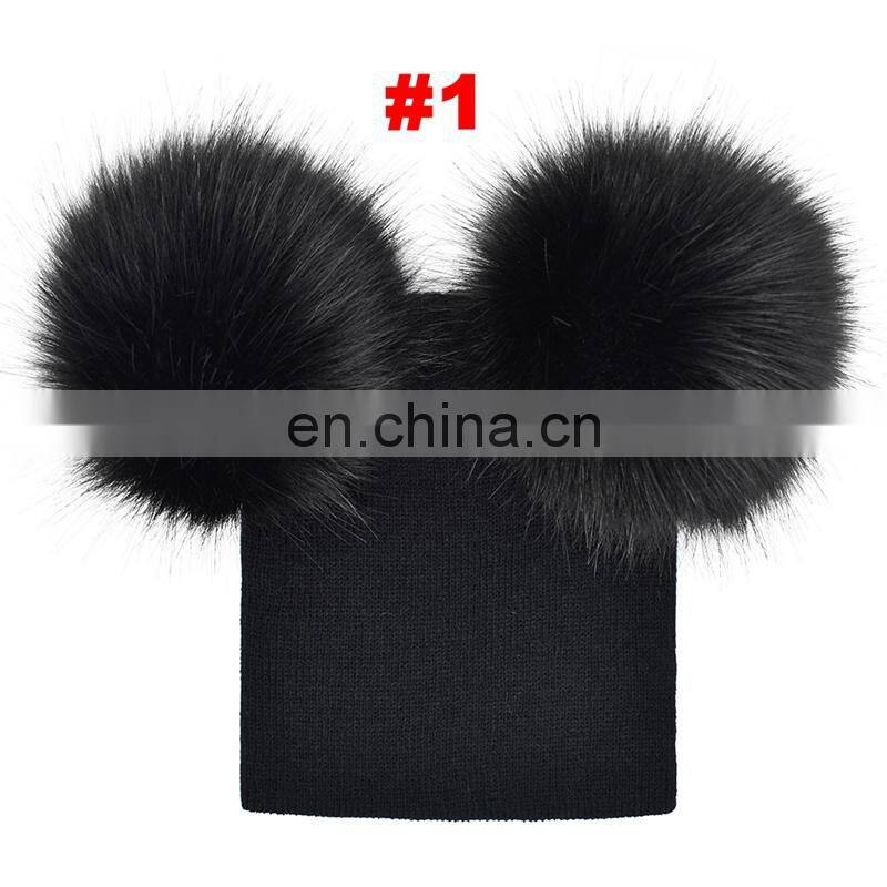 Baby Crochet Hats with Plush Fur Balls Toddler boys girls Knitted Beanie Pom Poms 6M-5T