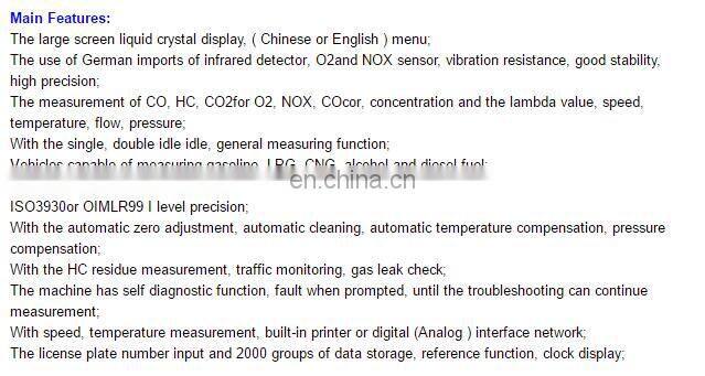 Car Automobile Exhaust Flue Gas Analyzer( 5 Gases:HC,CO,CO2,O2,NOx)