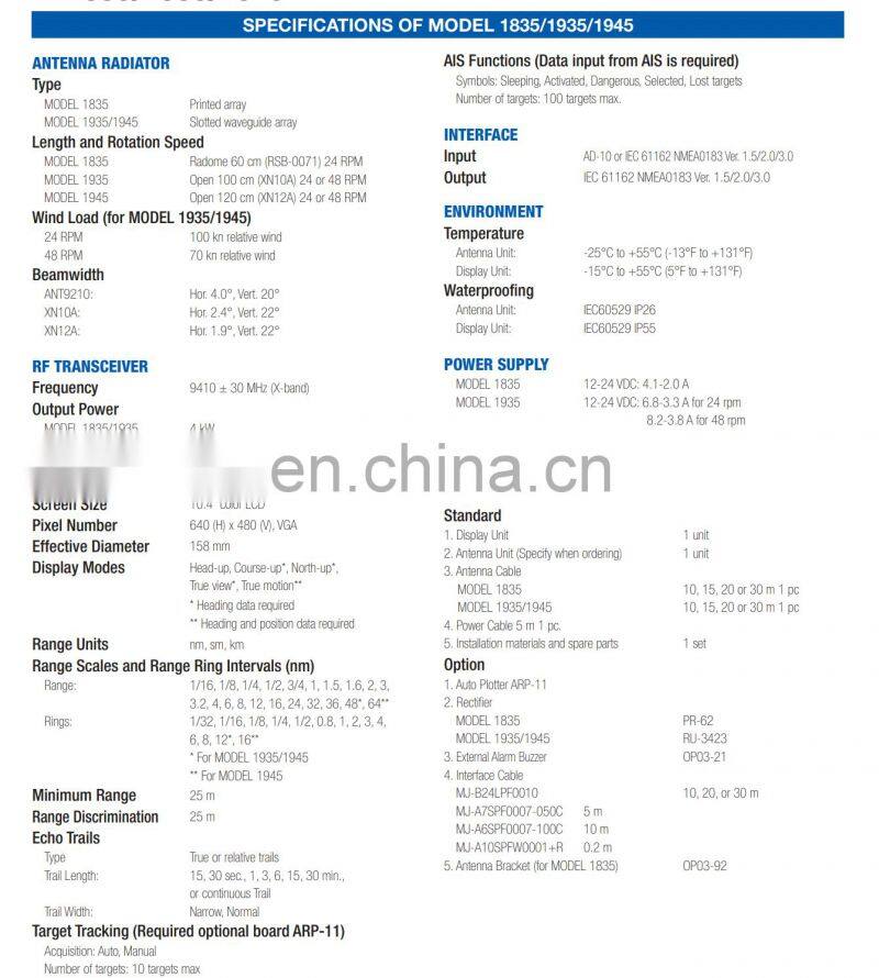Marine electronics maritime navigation communication model furuno 1835 CCS 4kw 36nm10.4'' display ship boat x band marine radar
