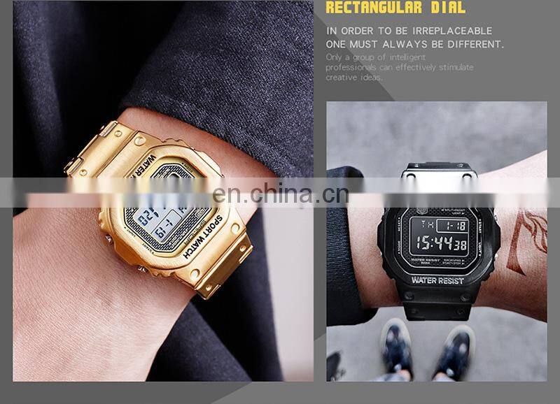 SANDA 390 Men Business Calendar Digital Watches Stainless Steel Week Display Back Light Waterproof Wristwatch