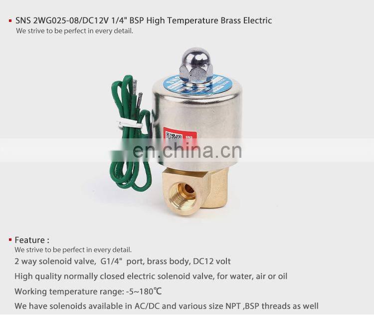 SNS 2WG025-08/DC12V 1/4" BSP High Temperature Brass Electric Solenoid Valve Normally Closed Water, Air, Diesel