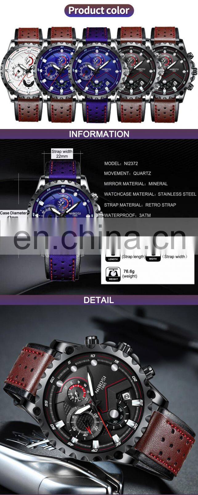 NIBOSI Quartz Watch Men Blue Casual Fashion Chronograph Mens Watches Top Brand Luxury Big Dial Watch Relogio Masculino
