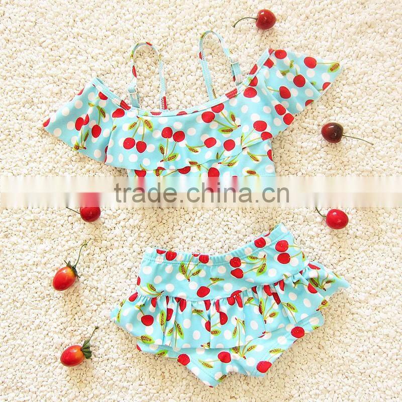 2016 Summer hot sale breathable swomwear baby girl cherry bikini lovely girl beachwear