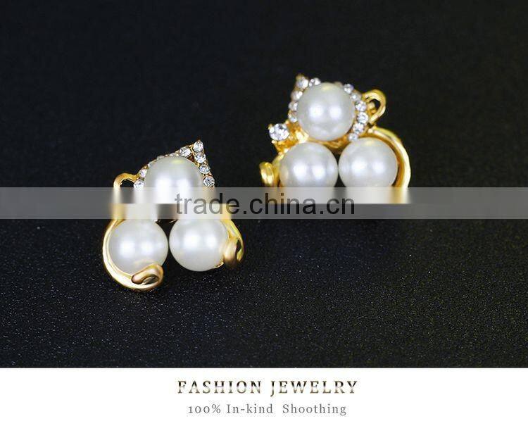 Gold Plated Elegant Fashion Inlaid Crystal Jewelry Sets Imitation Pearl Earrings Necklaces Ring Set For Women Wedding