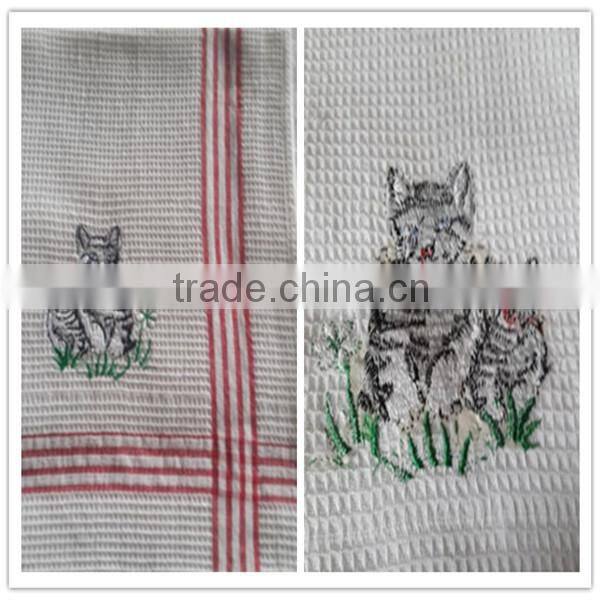 100% cotton waffle embroidered tea towel