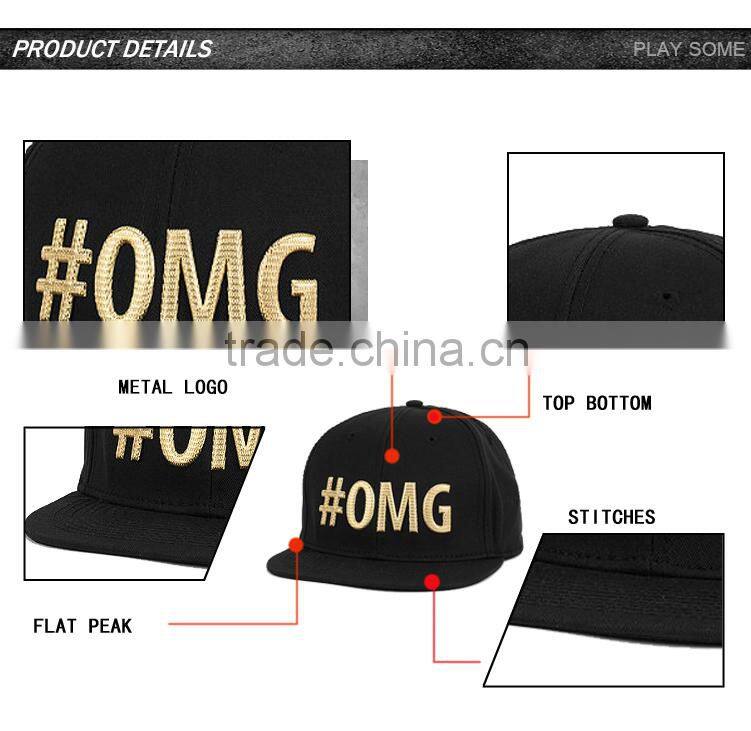 New arrival 3D embroidery golden metal plate snapback hats