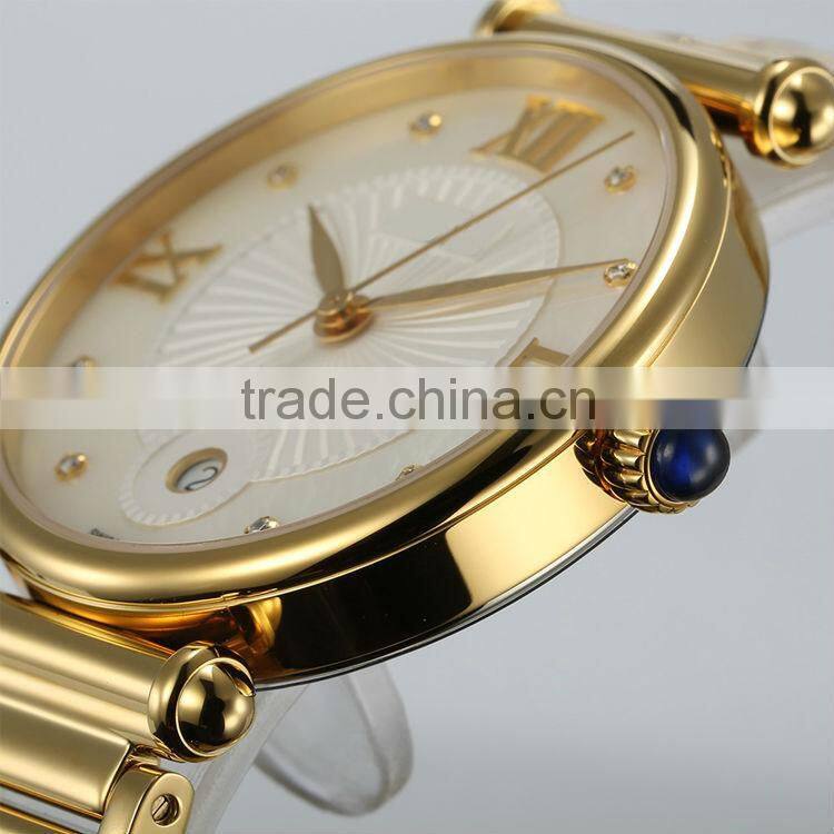 PVD gold ladies stainless steel case steel back watch japan quartz movement Sapphire glass with gold stainless steel band