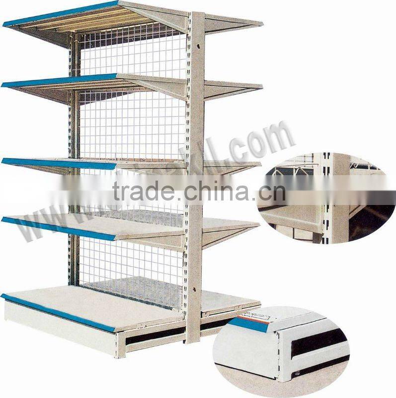 cold rolled steel supermarket shelf with double-side back panel