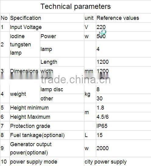 4*500w China factory new design telescopic Metal halogen lamp high efficiency large lifter lighting equipment RYFW914