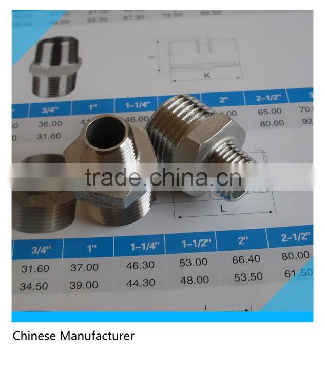 SS Screwed Pipe Fitting 1/2"X1/4" Red Nipple Hexagonal Head