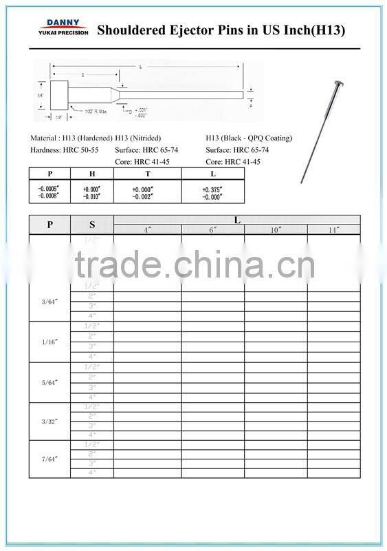 Shouldered Ejector PINs in US Inch(H13)