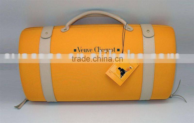 Champagne bottle carrier with two glasses packing