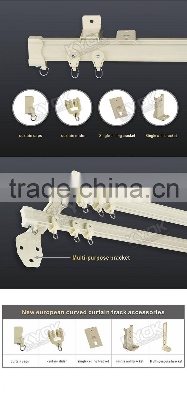 2015 fantastic design home decorative ivory white curtain track, good quality curtain accessories,wall dual curtain rail bracket