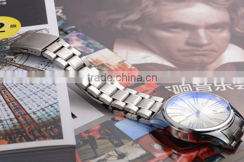 quality blue glass stainless steel band watch men or women accesories