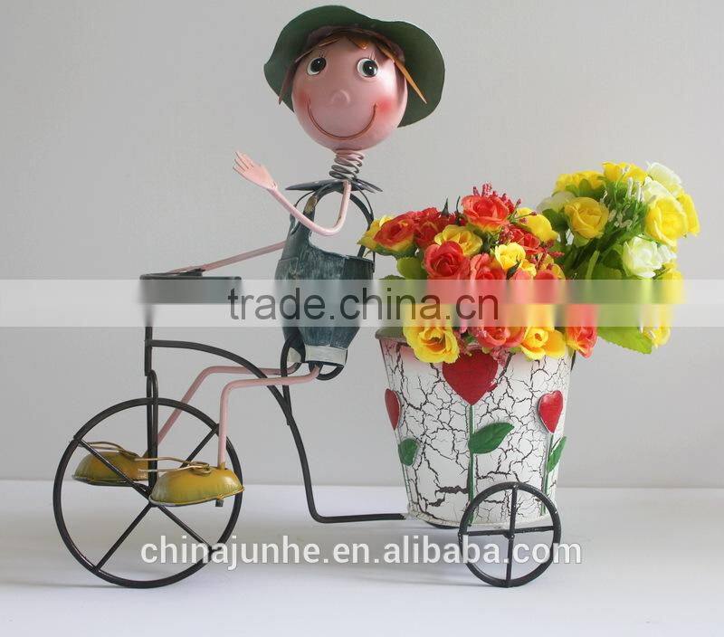 New Bicycle Design Metal Doll with Flower Pot for Decoration