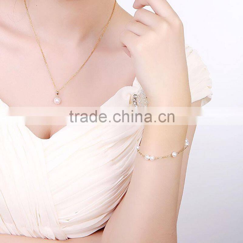 elegant women akoya white pearl charm bracelets 18k gold chain 17cm