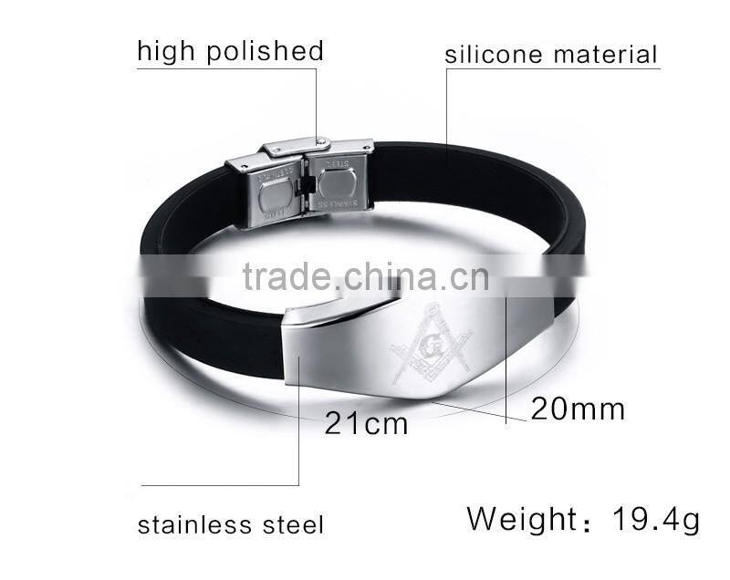 Fashion Jewelry Stainless Steel Silicone Masonic Bracelet Designs for Men