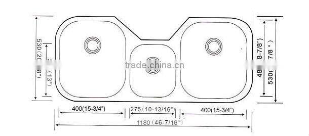 Triple bowl Stainless steel sink hotel kitchen equipment