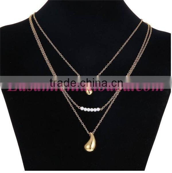 Fashion three layer pearl gold necklace designs
