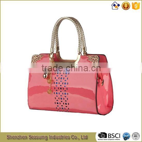 High Quality Patent PU Handbag with Long Shoulder Strap
