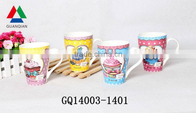 2014 400ml white bone china mugs tall with handle and printing Korean style good sale