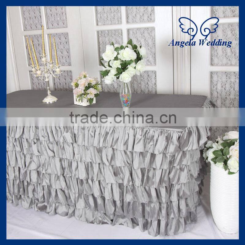 SK001C New 2015 elegant polyester ruffled steps in bridal grey table skirts