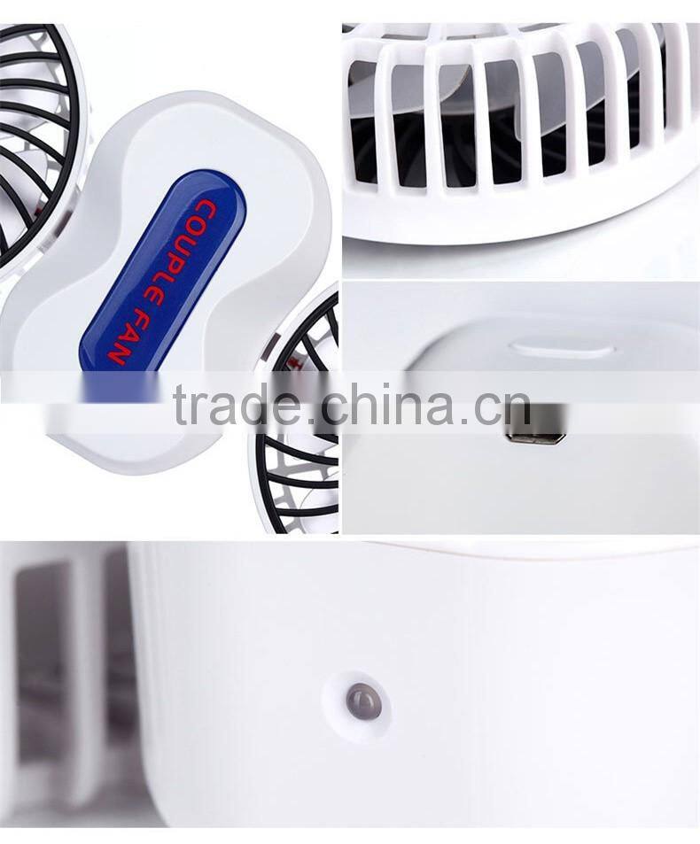Couple fan rotate Foldable Double fans heads Handheld Rechargeable Portable Mini Usb Fan