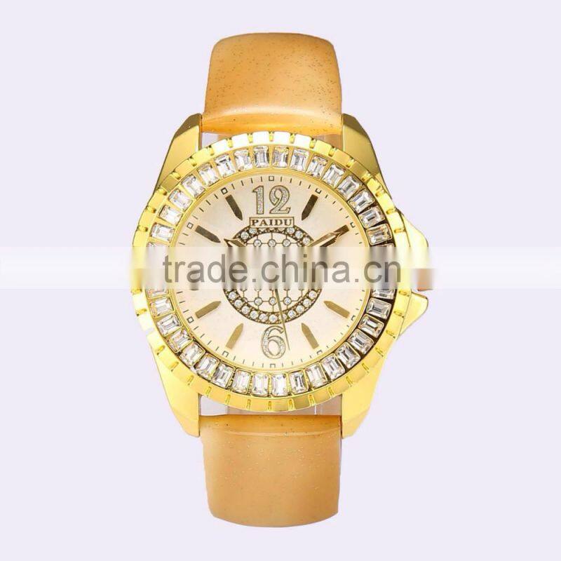 New Gold steel watches Luxury Women Watch calendar diamond lady watch