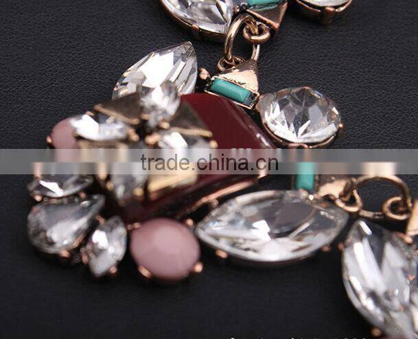 New arrvial plating imitation gold zinc alloy acrylic stone glass stone statement necklace