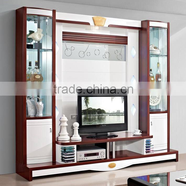 wooden lcd tv stand led light wall tv unit