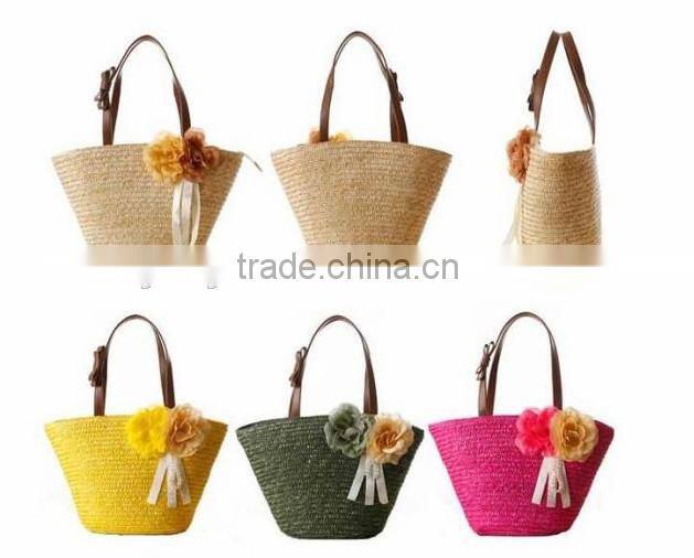 Fashion rattan handbags star decorate beach tote bag