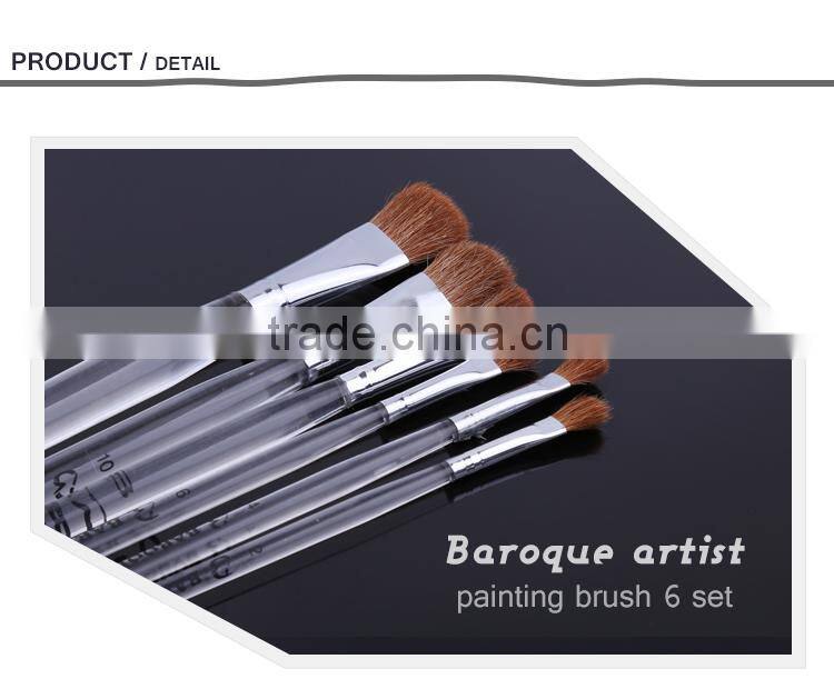 Art supplies custom personalized upscale horse hair long transparent plastic handle brush paint acrylic art brush for artist