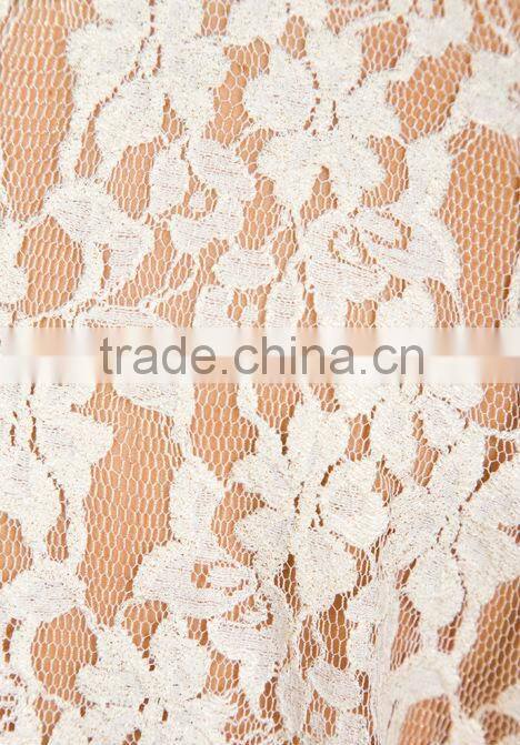 long sleeve fashion women tops ivory lace inserst Korean style crop tops