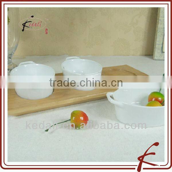 Fresh Style Cheap Wholesale Durable Porcelain Snack Serving Dish Fruit Dish with Bamboo Tray