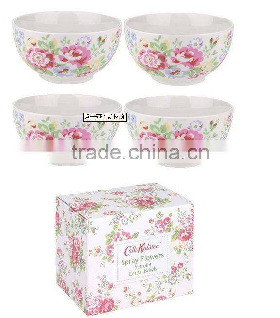 Fine quality porcelain 5inch 5.5inch rice bowl royal red flower decal