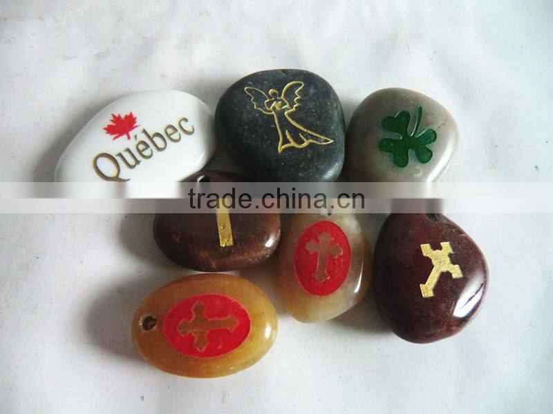 Walkway Decor Multi Color Stone Chinese Lettering Natural Glass Pebbles Gifts