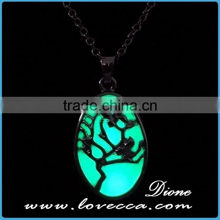 Luminous necklace Magical Aqua Blue Tree Round Glow In Dark