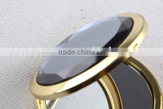 Flip type metal gemstone shaped round mirror with snap hook/mirror