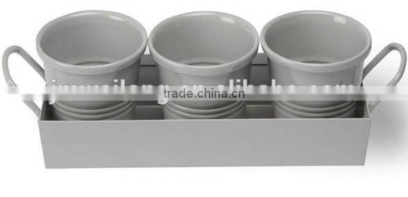 Set of 3 Planters Plant Pot Holders Small Bucket for Flower Pots With Tray