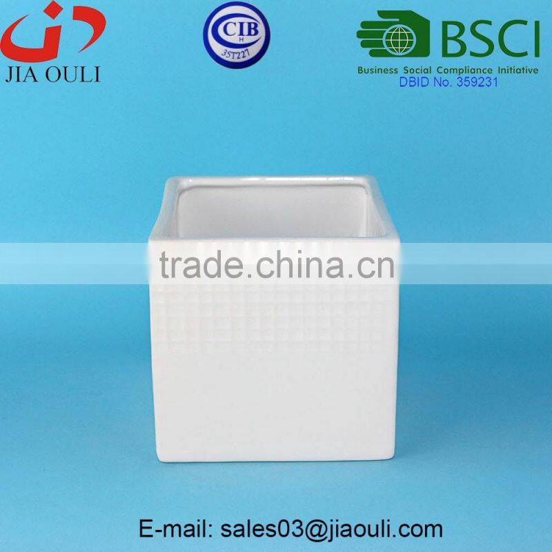 BSCI Certificate Factory Cube shape Ceramic flower pot, square planter pot